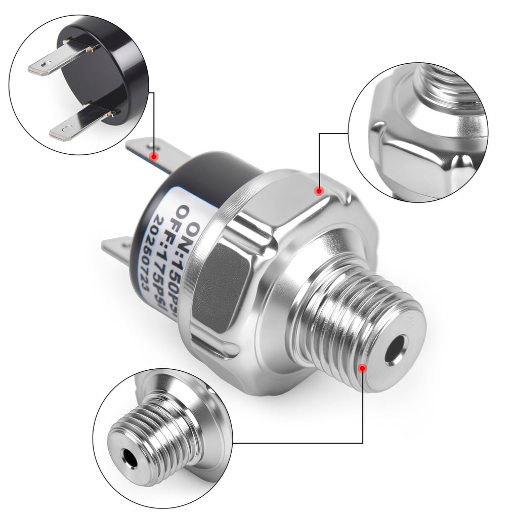 CNWZYMX 150-175 PSI Air Pressure Switch 1/4 NPT Thread, Silver 2PCS