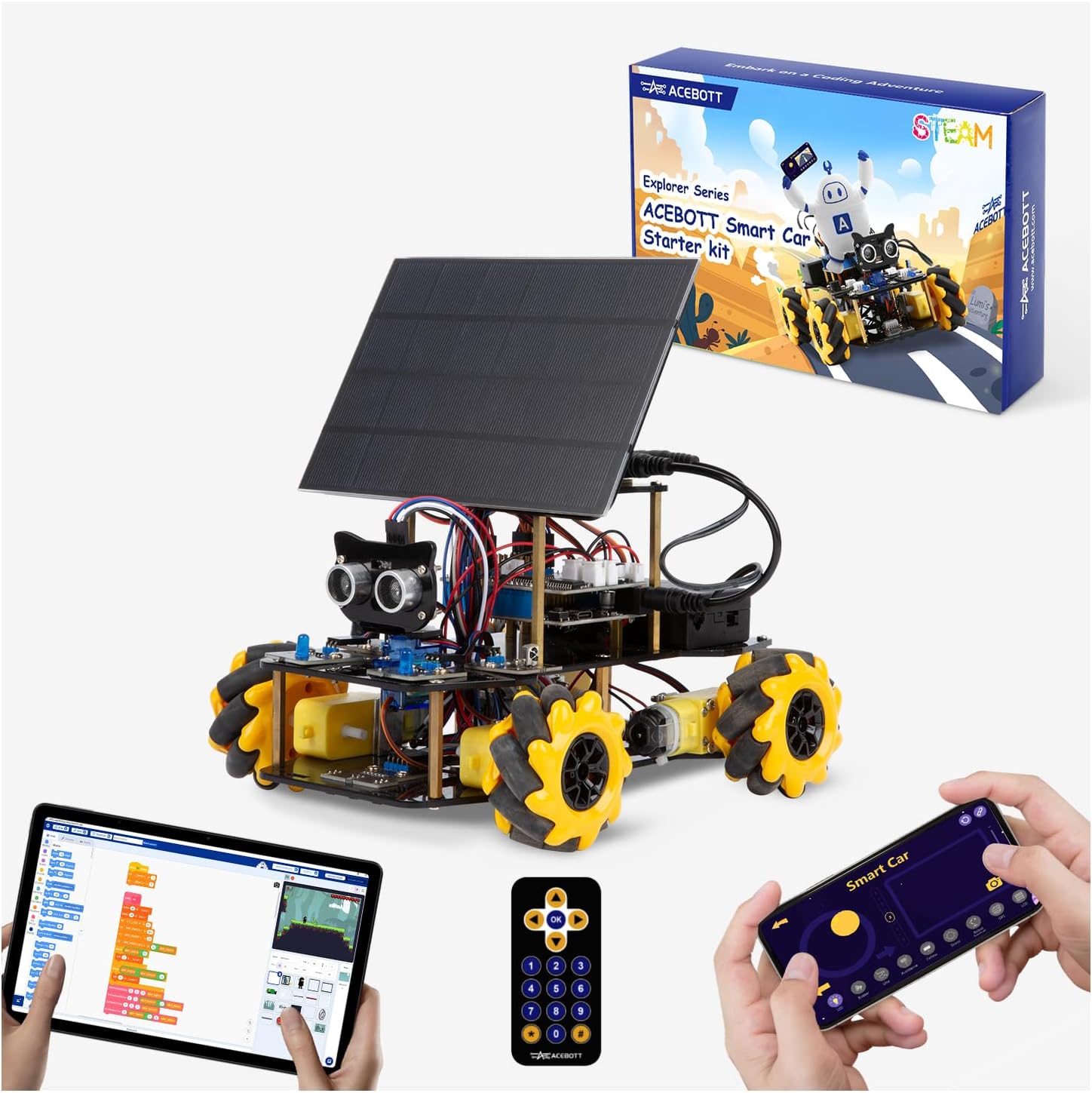 Robotics Kit for Kids Ages 8–12,ACEBOTT STEM Robot Car with Solar Powered,Compatible with Arduino & Scratch,STEM Toys