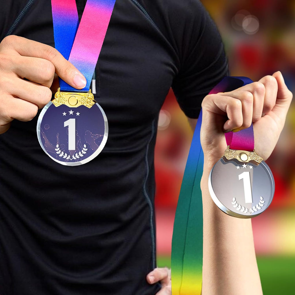 Custom Medals for Awards Personalized Crystal Award Medals with Neck Ribbons Gold Silver Bronze Medals for Adults MVP