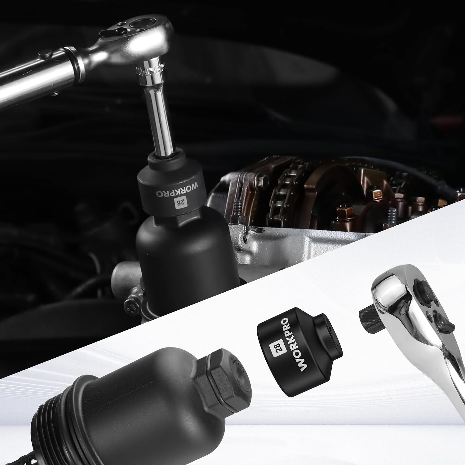 28mm Oil Filter Socket Wrench, Oil Filter Removal Tool, Oil Filter Change Set, Ideal for Some Dodge Ram 6.7L Cummins