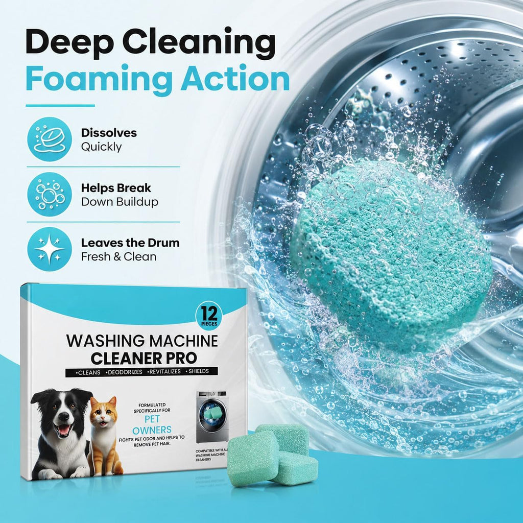 Washing Machine Cleaner Tablets, 12 Count Washer Cleaner for Pet Owners, Deep Cleaning Deodorizer for HE Front Load