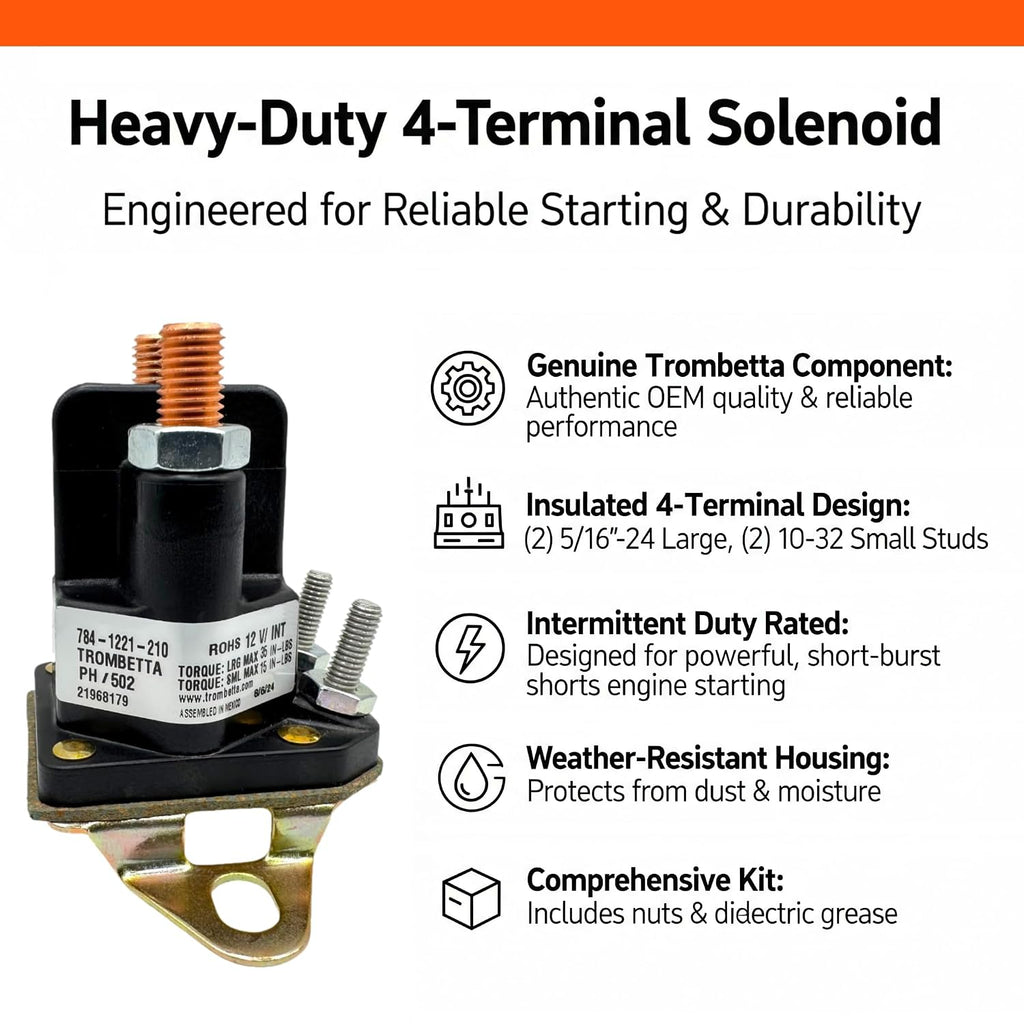 Genuine OEM Trombetta 784-1221-210 12V Starter Solenoid Kit for Toro TimeCutter 117-1197 Fits SS5000 Z4200 SS4225 SS4235 Replaces Exmark Zero Turn Riding Lawn Mower Parts & Accessories