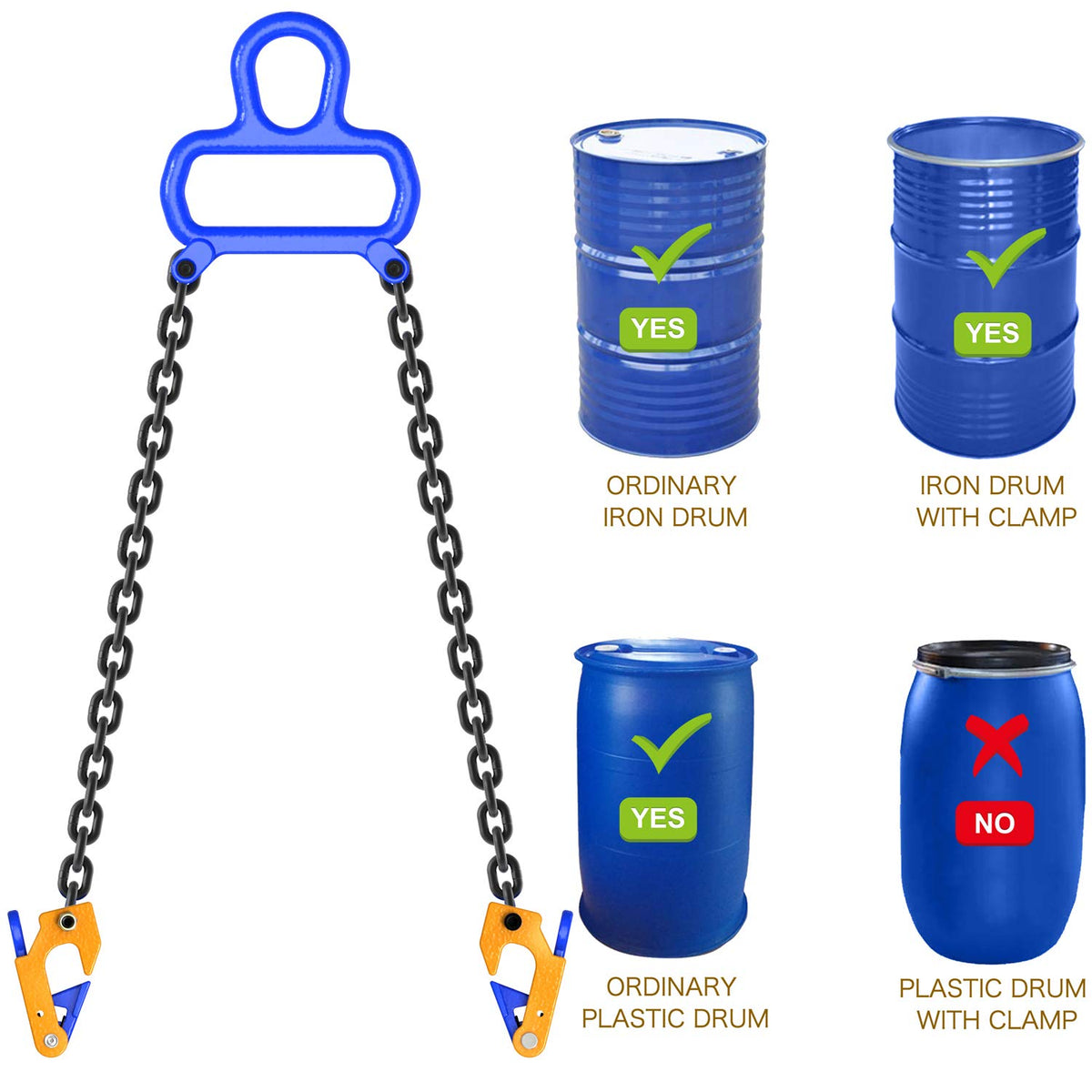 55 Gallon Drum Lift, 2000 lb Chain Drum Lifter for Plastic and Metal Drums