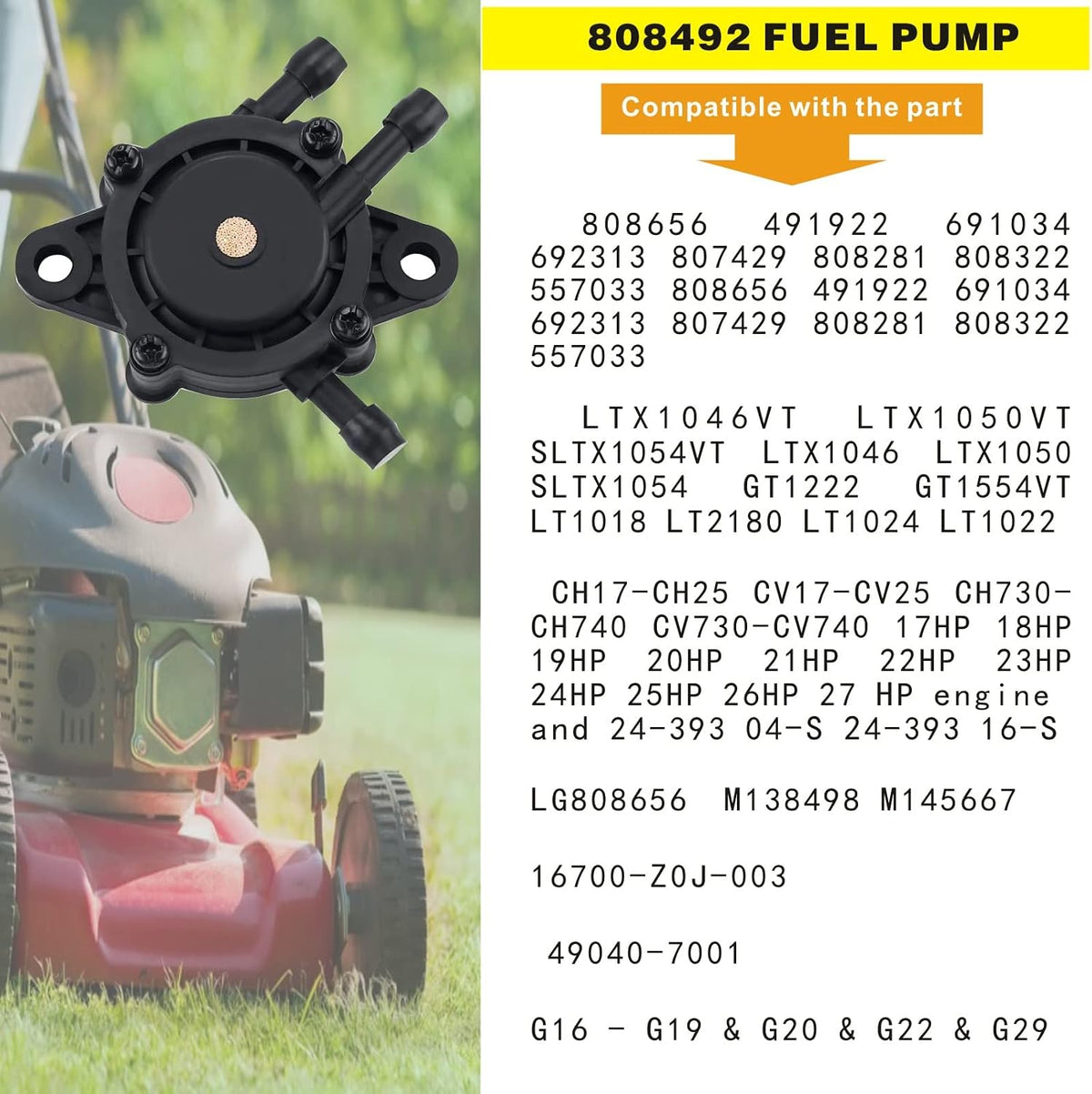 Replace Lawn Mower 808492 597338 and Cub Cadet 、Craftsman Fuel Pump