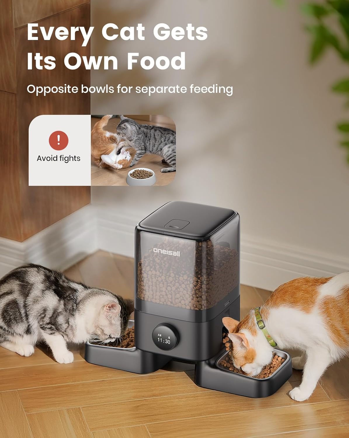 Automatic Cat Feeder for 2 Cats Pets, 20 Cups/5L
