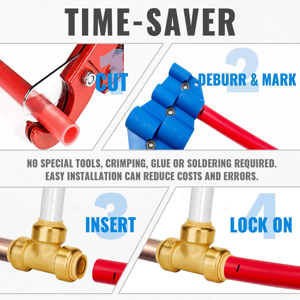 SUNGATOR Tee Plumbing Pipe Connector, 3/4-Inch Push Fit PEX Tee, 2-Pack