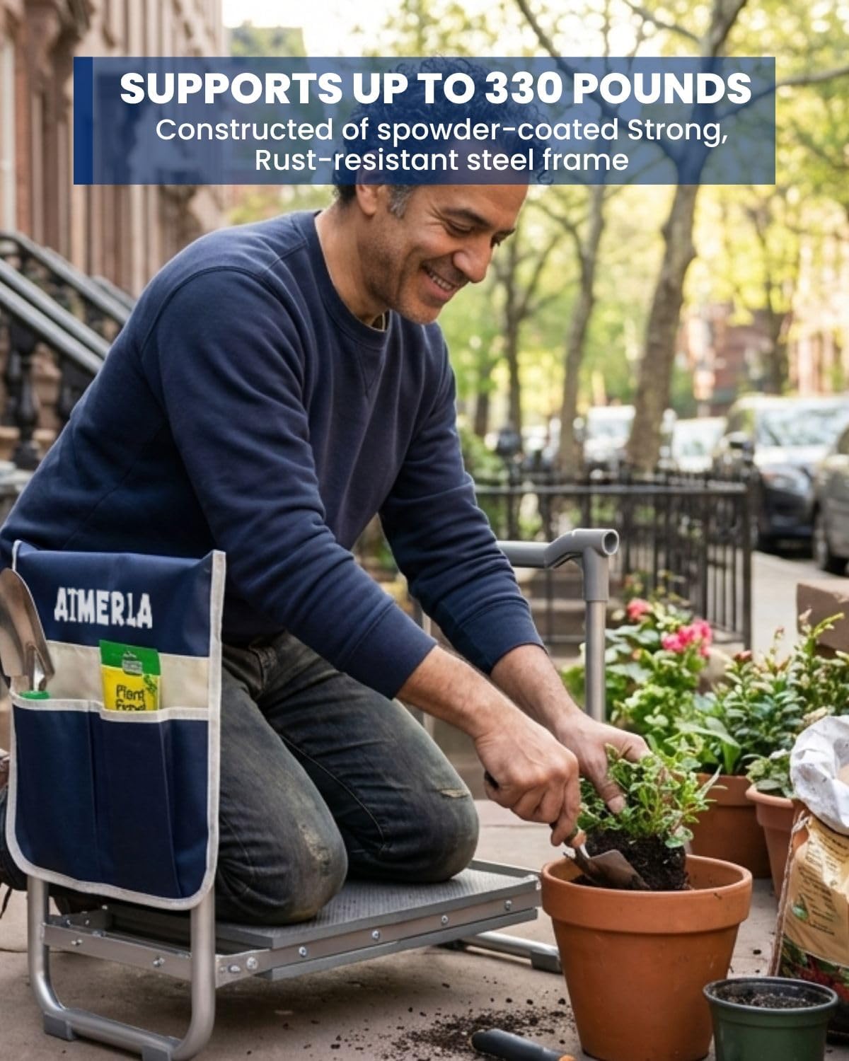 Foldable Garden Kneeler Seat Heavy Duty [Upgraded Widened Thick Kneeling Pad] Garden Stool with Large Garden Tool