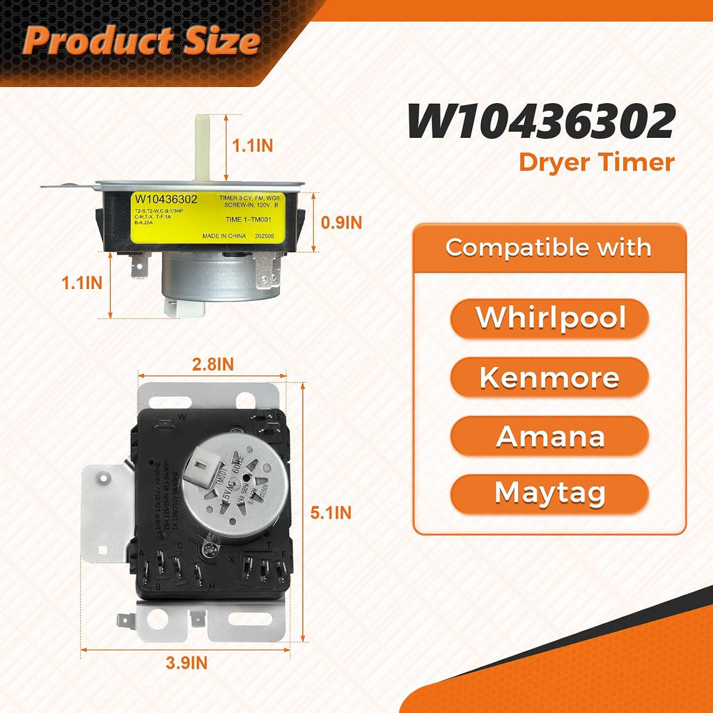 W10436302 Dryer Timer Compatible with Whirlpool Kenmore Amana Maytag, Replacement Part WPW10436302 4446791 AP6021392 PS11754716 EAP11754716