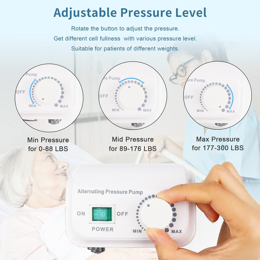 Alternating Air Pressure Mattress for Medical or Standard Bed with Electric Quiet Pump System and Pad Topper to