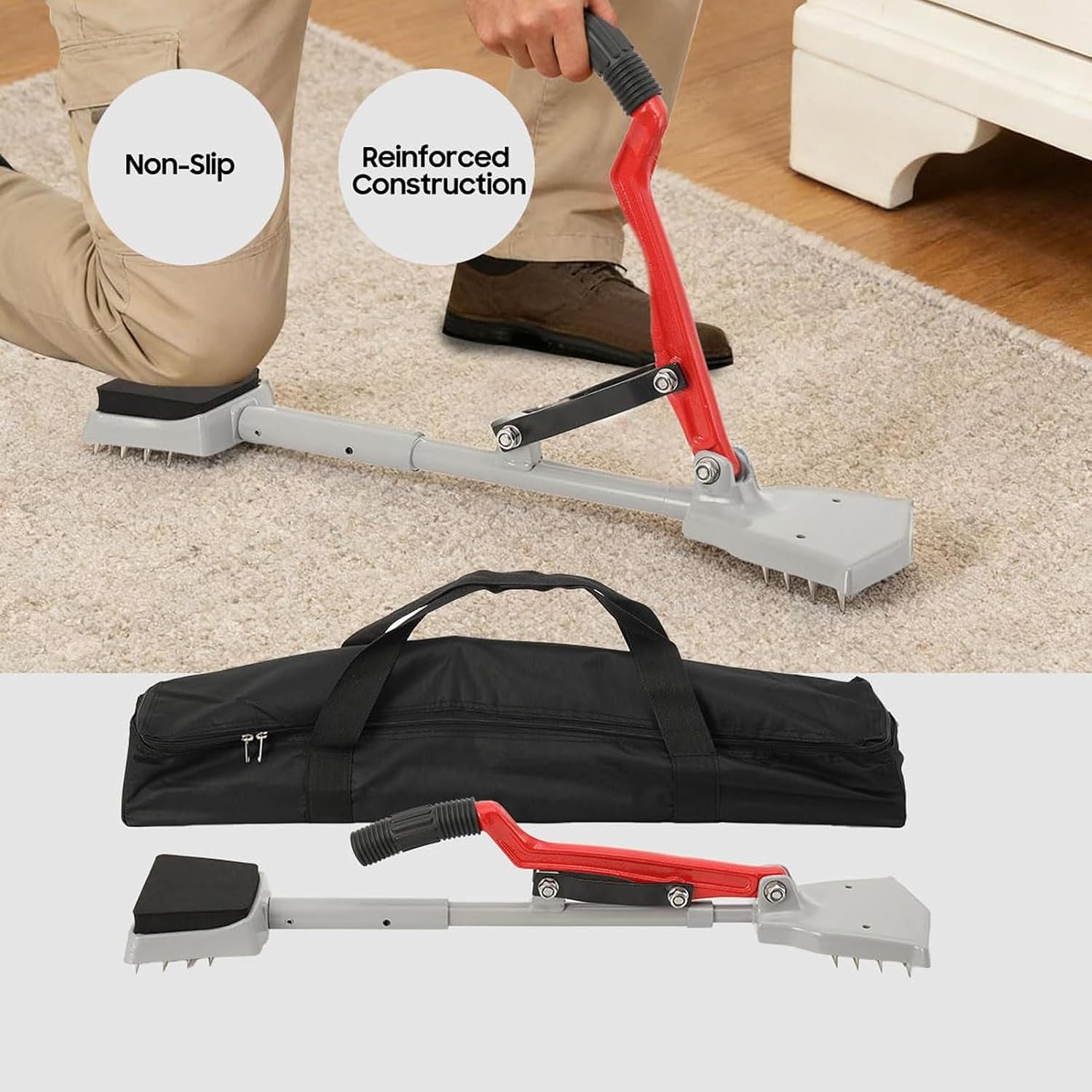 Kneeless Carpet Stretcher Tool - Professional Carpet Stretcher Knee Kicker (80cm) With Soft Rubber Handle & Grippers
