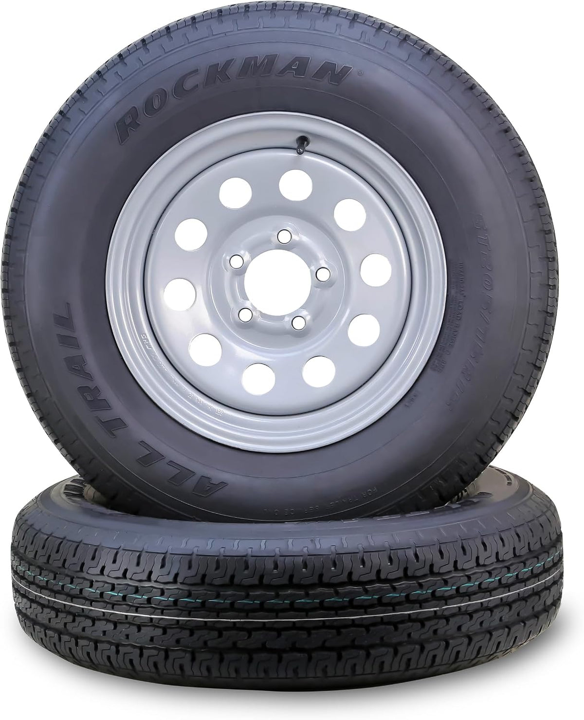 Trailer Tire Wheel ST205/75R15 8-Ply D 107M 5X4.5 Silver Mod Rim S2
