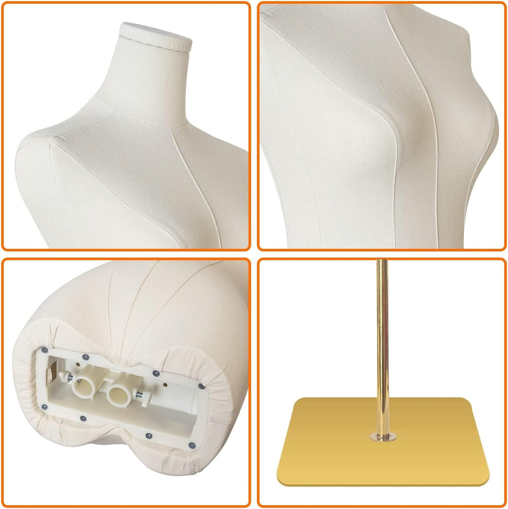 Female Mannequin Torso Women Dress Forms for Sewing Manicanequin Body High Stability Gold Metal Stand for Clothing