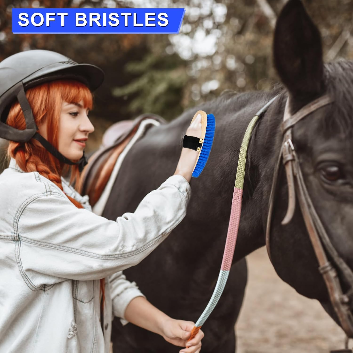 Horse Grooming Kit, 9-Piece Horse Brush Set with Tote Bag, Blue
