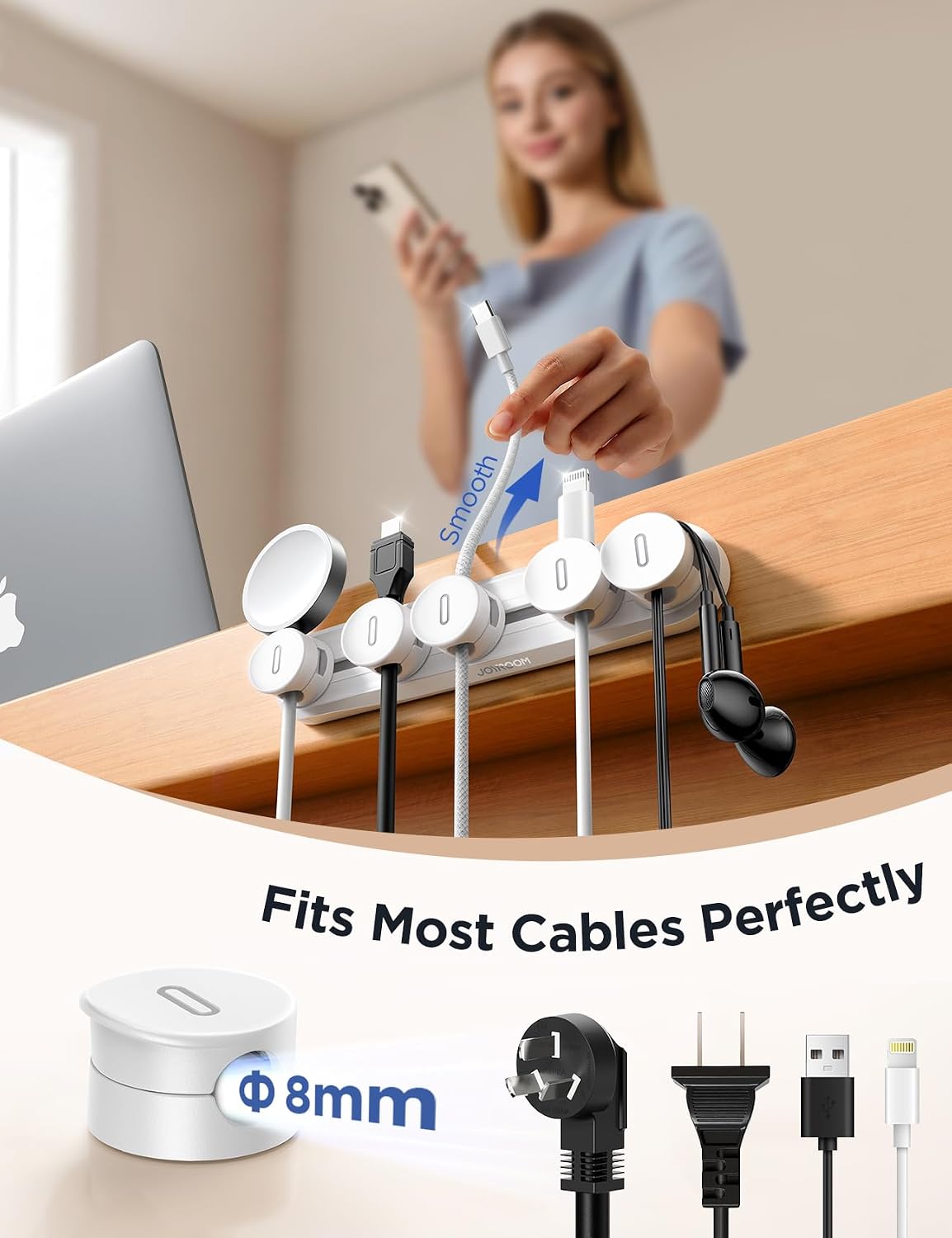 5-in-1 Magnetic Cord Organizer JOYROOM Cable Clips[Adjustable Sliding Track] Under Desk Adhesive Cord Management Wire