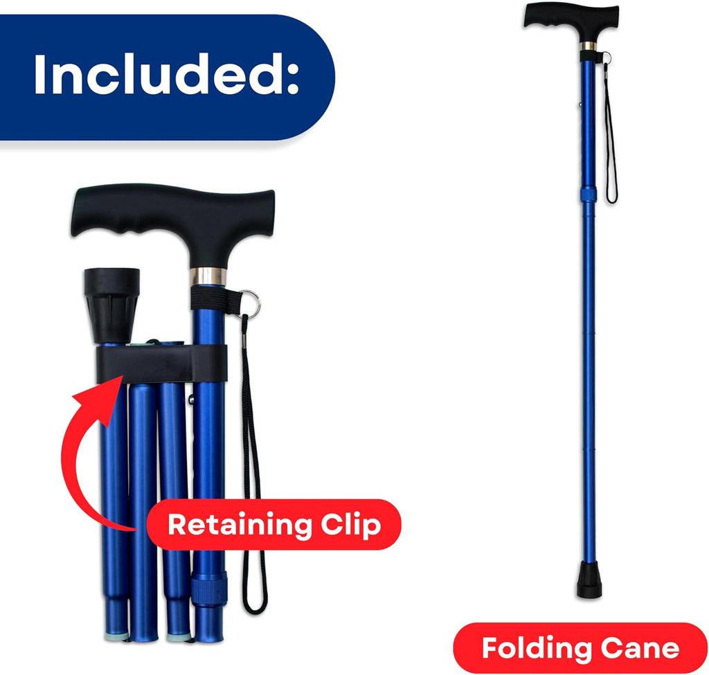 Folding Cane - Foldable Walking Cane with Adjustable Height - Collapsible and Lightweight - Soft Ergonomic Handle for