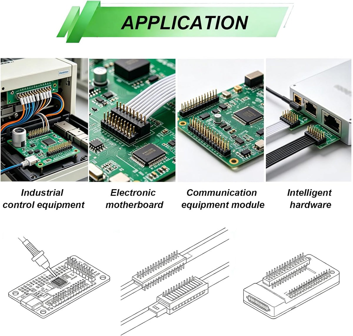 22pcs 2.54mm Male & Female Pin Header Connector, 40Pin, Black, PCB Board Pin Header