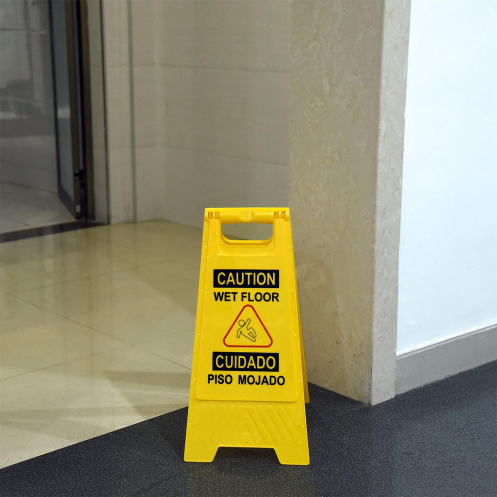 12-Pack A-Frame Double-Sided Bilingual Caution Wet Floor Signs | Durable Foldable Yellow Caution Signs for Kitchen