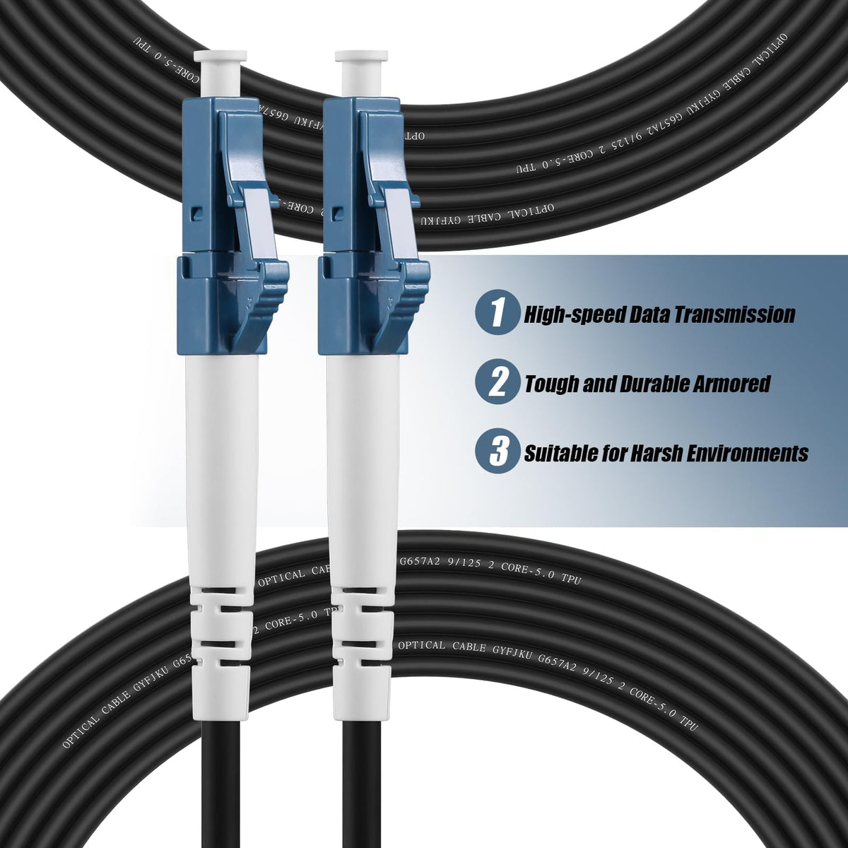 Outdoor LC to LC OS2 Fiber Patch Cable Singlemode TPU, 50M(165ft)