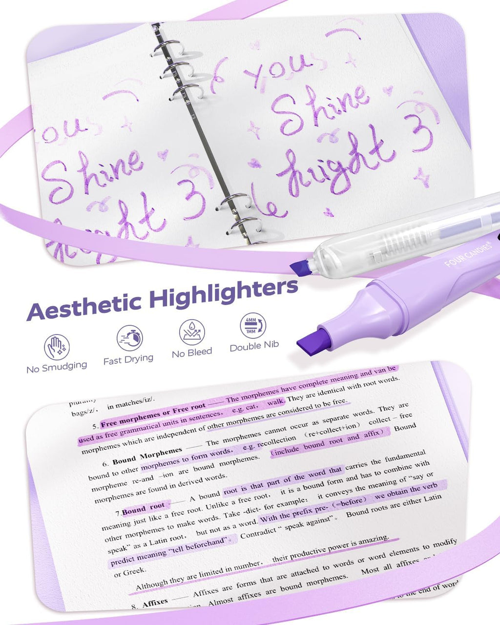Aesthetic Purple School Supplies Kit with Case for Girls | Back to School Stationery Set with Pens, Highlighters