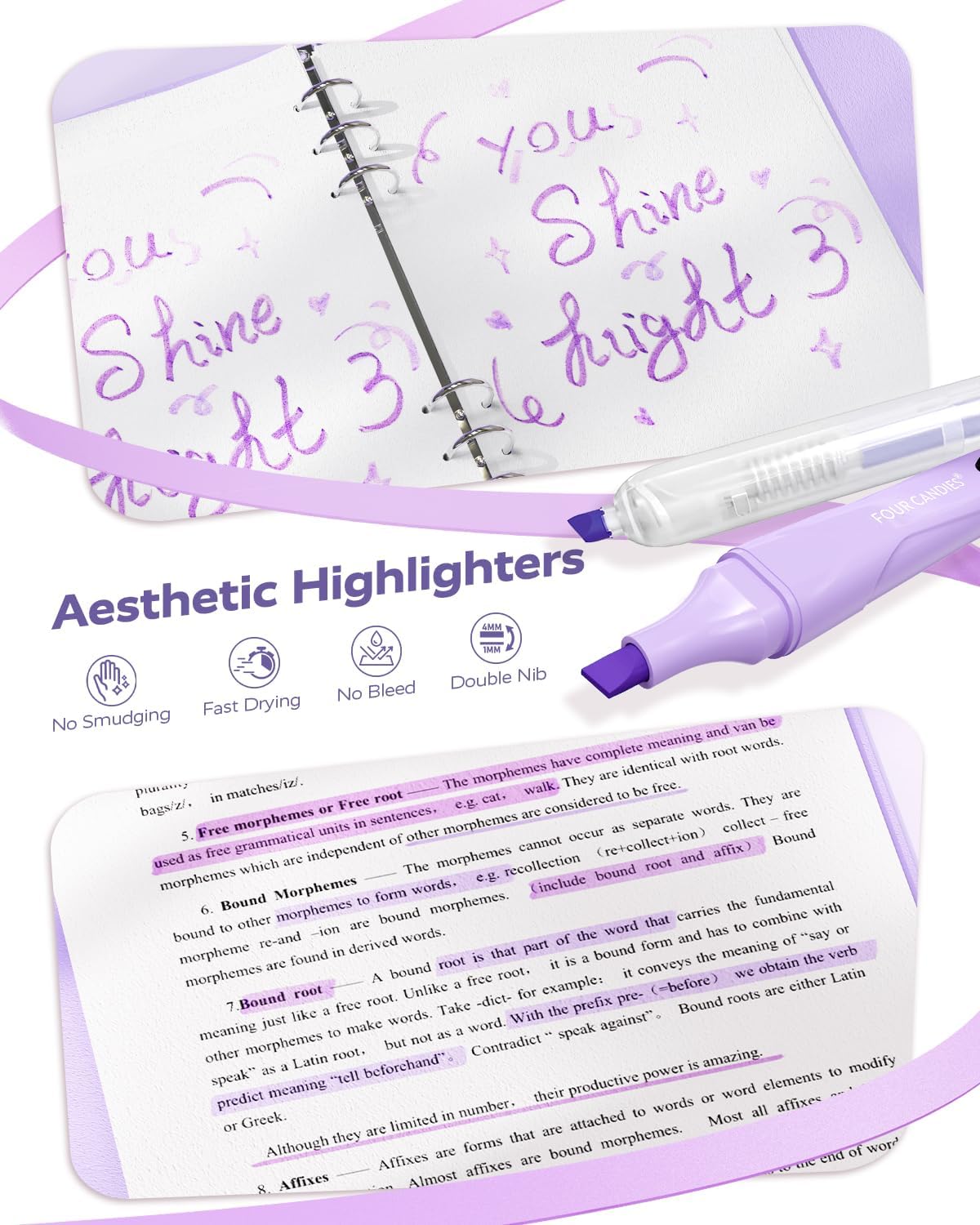 Aesthetic Purple School Supplies Kit with Case for Girls | Back to School Stationery Set with Pens, Highlighters