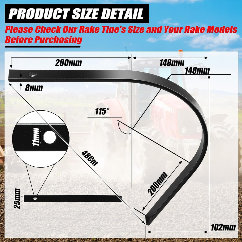 6 Pack Rock Rake Tines 1" x 5/16" Landscape Rake Tine One Bolt Mount Replacement Heat-Treated Clam Tines for Tractor