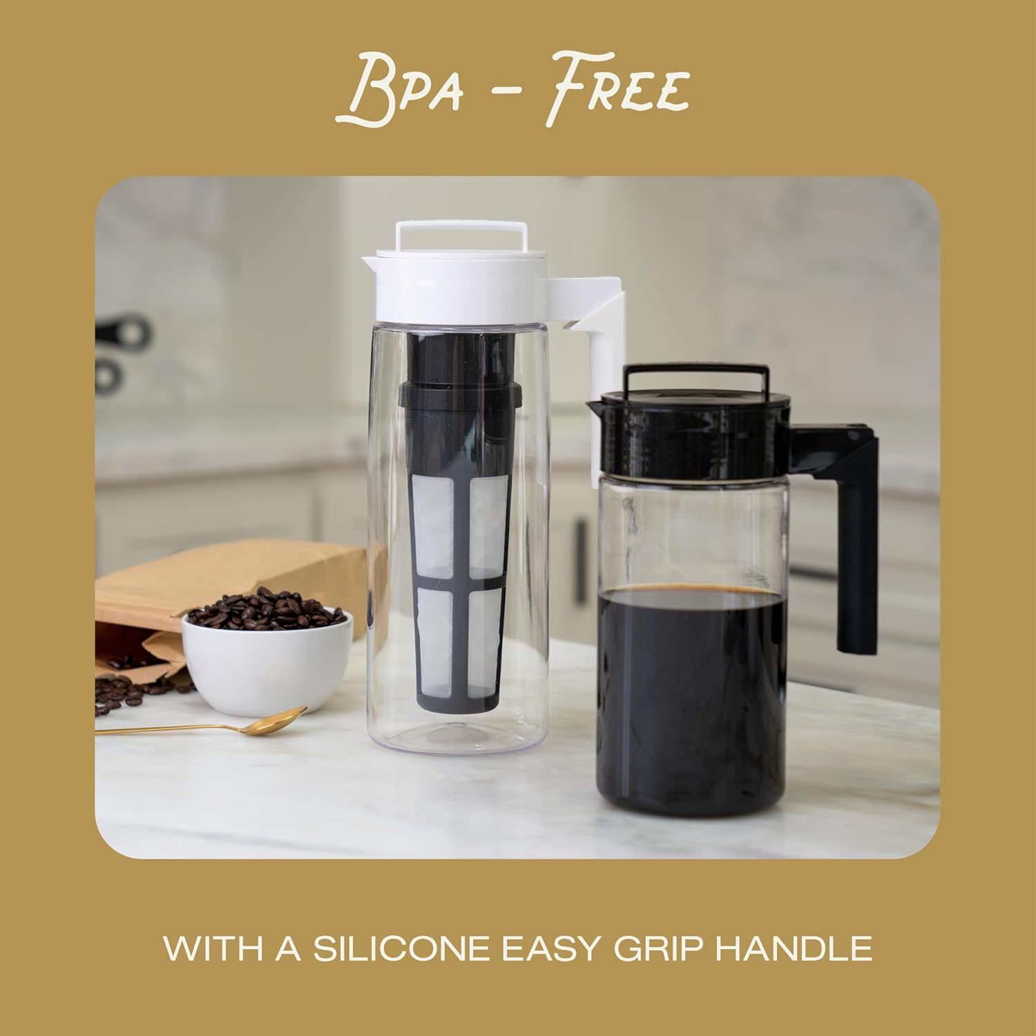 Deluxe Cold Brew Coffee Maker - BPA-Free Tritan Pitcher with Airtight Leakproof Lid, Silicone Grip Handle, Fine-Mesh