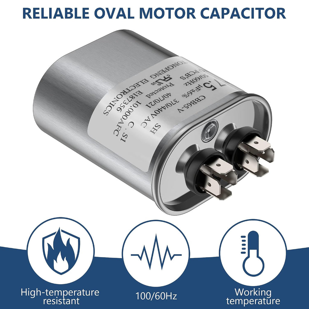 7.5 uF ±6% Capacitor, 7.5 MFD CBB65 Capacitor 370/440V AC for AC Motor Run