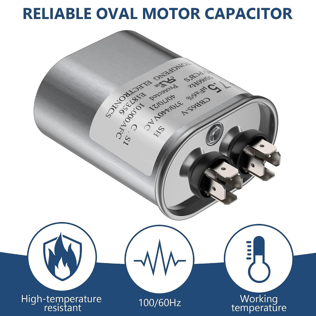 7.5 uF ±6% Capacitor, 7.5 MFD CBB65 Capacitor 370/440V AC for AC Motor Run
