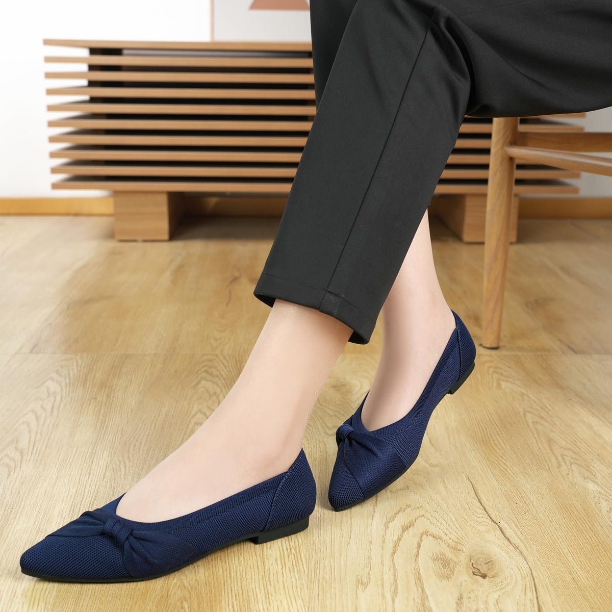 Pointed Toe Flats for Women Ballet Flats Navy US7