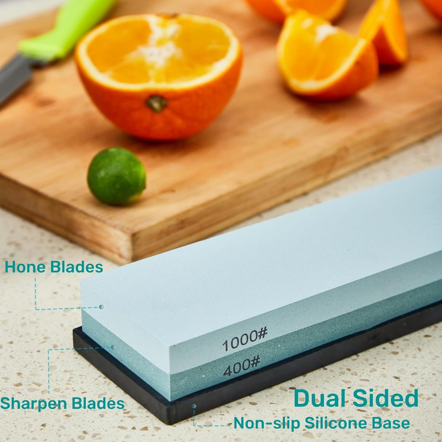 Knife Sharpening Stone with Non-slip Rubber Base, 400/1000 Grit Premium Whetstone, Double-Sided Knife Sharpener for