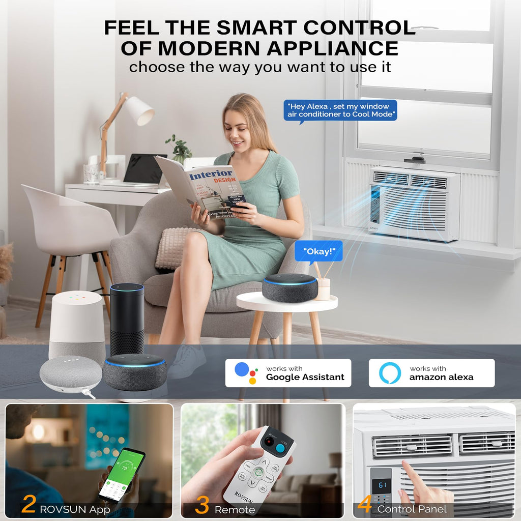 Smart 6000 BTU Window Air Conditioner with WiFi, Energy Saving Window AC Unit with Remote & App Control & Timer
