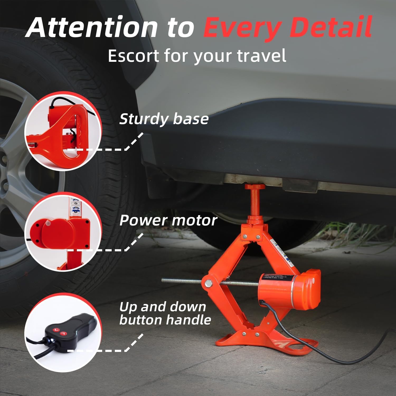 Electric Car Jack 3 Ton 12V Scissor Floor Jack Kit | Lift Range 5.5-16.5in, Sturdy Base, Electric Motor Drive, Corded