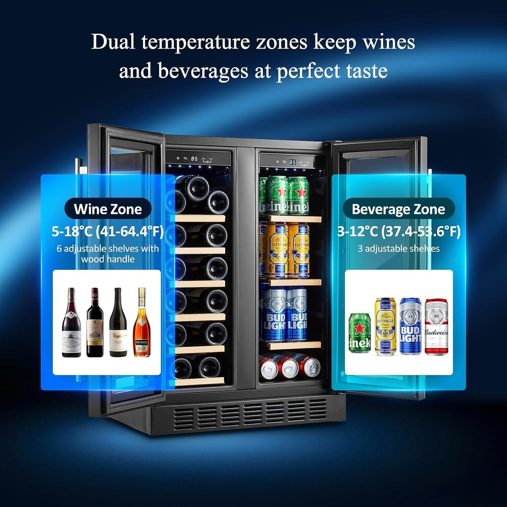 24 Inch Wine and Beverage Refrigerator, Dual Zone Beveage Fridge