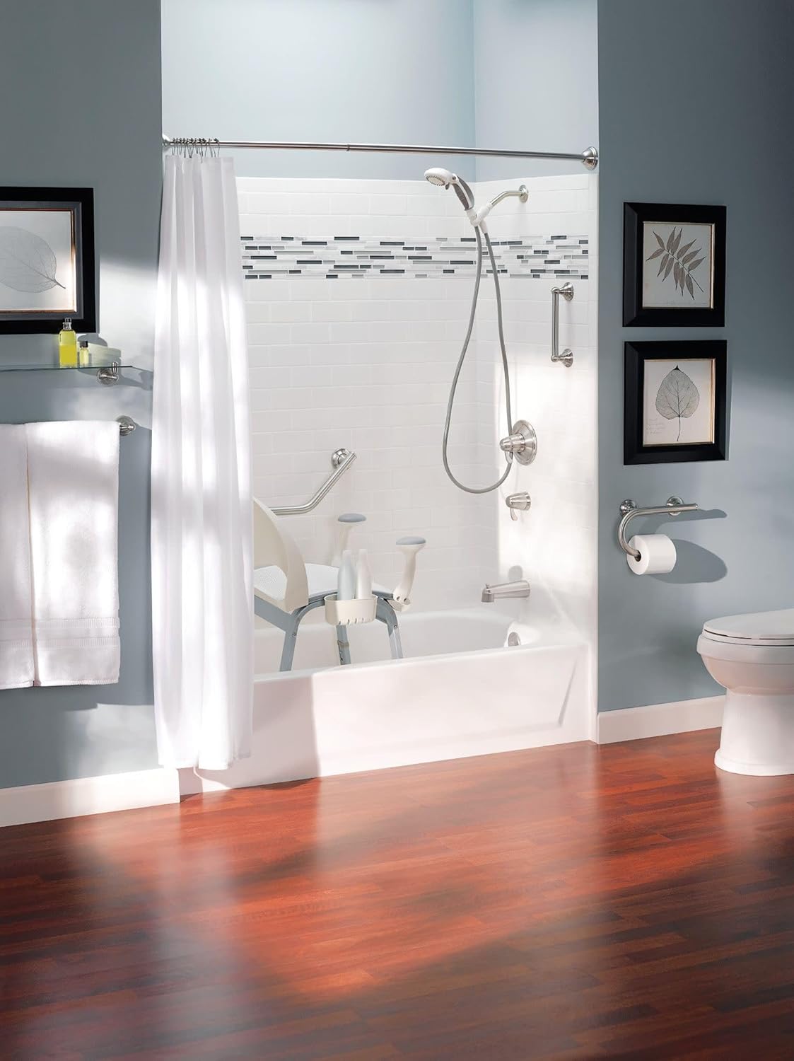 Brushed Nickel Bathroom Safety 8-Inch Wall Mounted Grab Bar with Integrated Toilet Paper Holder, LR2352DBN