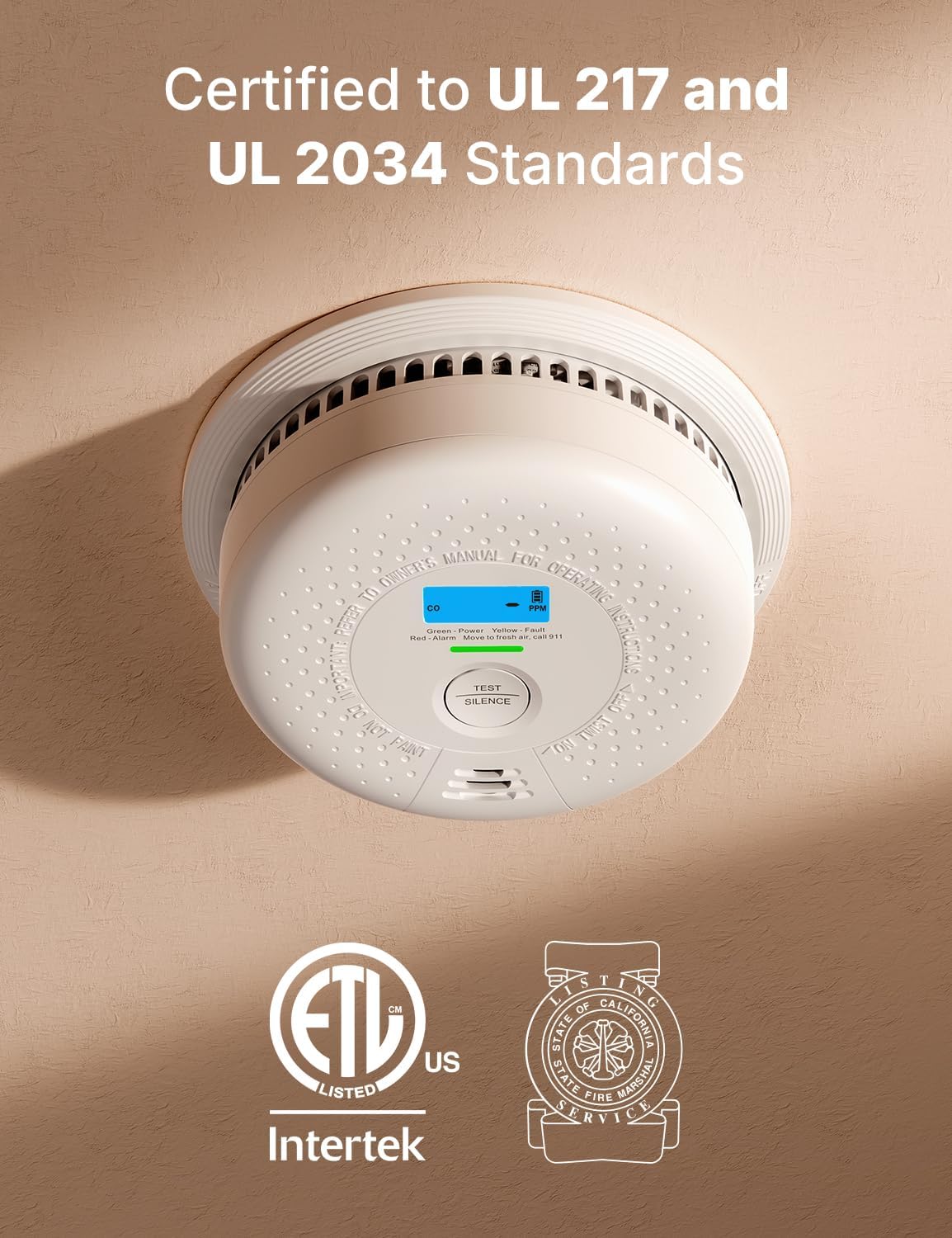 Smoke Detector and Carbon Monoxide Detector, SC01, 1-Pack | 10-Year Sealed Battery (Not Hardwired), Real-Time CO and