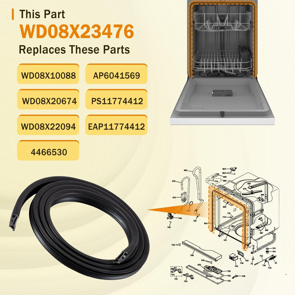 WD08X23476 Dishwasher Plastic Tub Door Gasket for GE Hotpoint