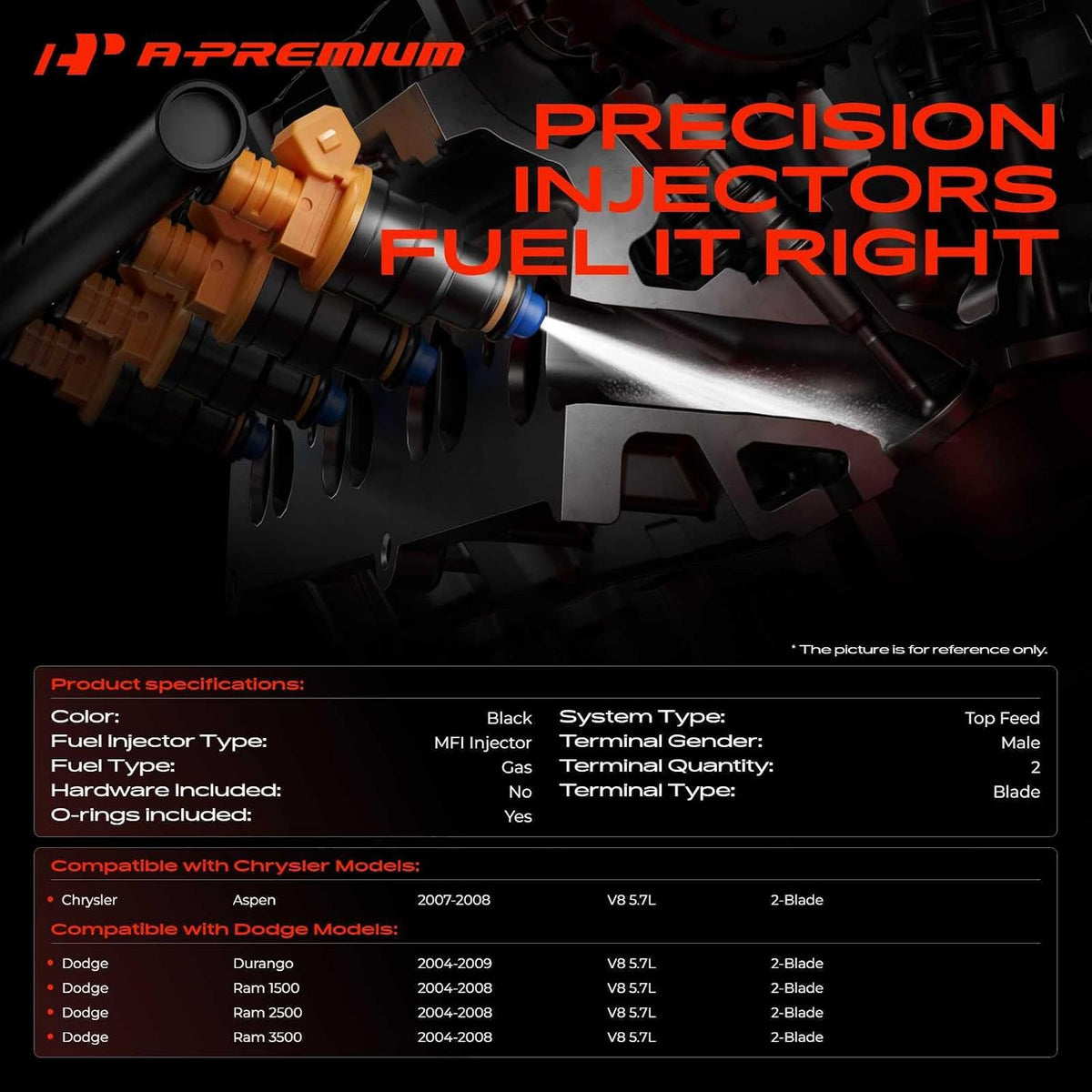 A-Premium Fuel Injectors Compatible with Dodge, Chrysler, Ram
