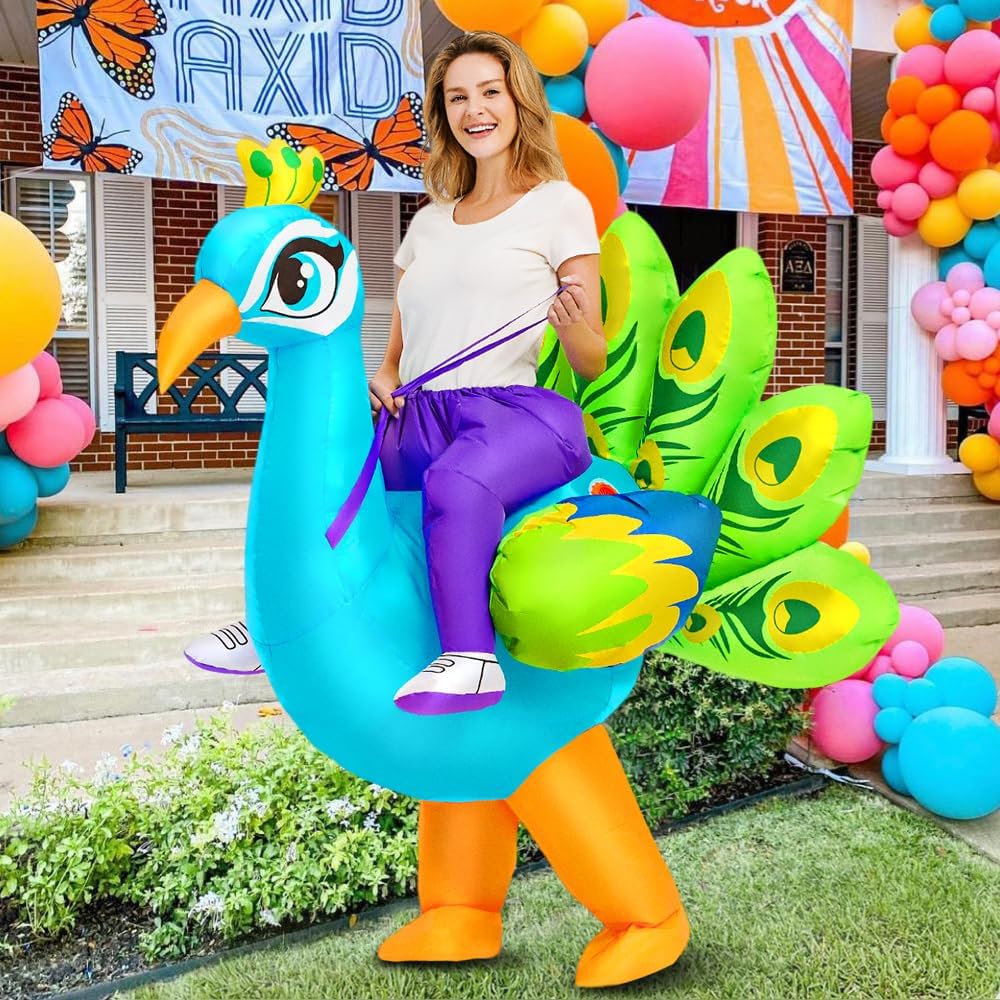 Inflatable Costume for Adult,Peacock Halloween Costumes Air Blow up Costumes for Women Girls, Funny Ride on Peacock