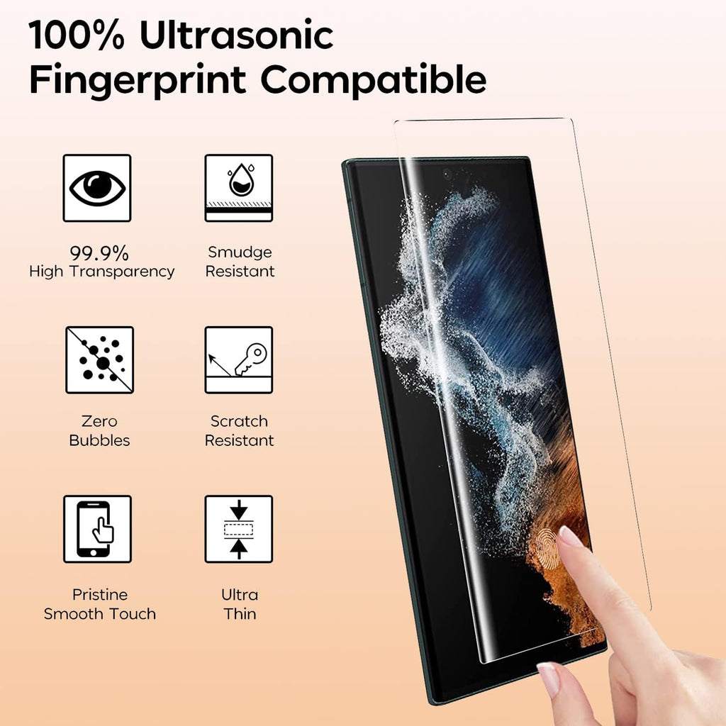 [2+2 Pack Galaxy S23 Ultra Screen Protector, 9H Tempered Glass Scratch Resistant, Ultrasonic Fingerprint Support, For