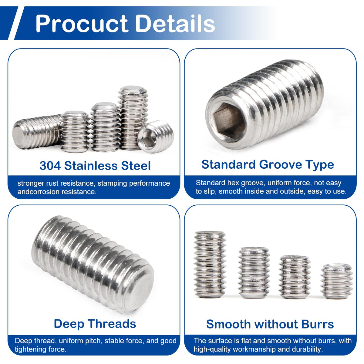300Pcs Metric Set Screw Assortment Kit, Flat Point Allen Head Grub Screws