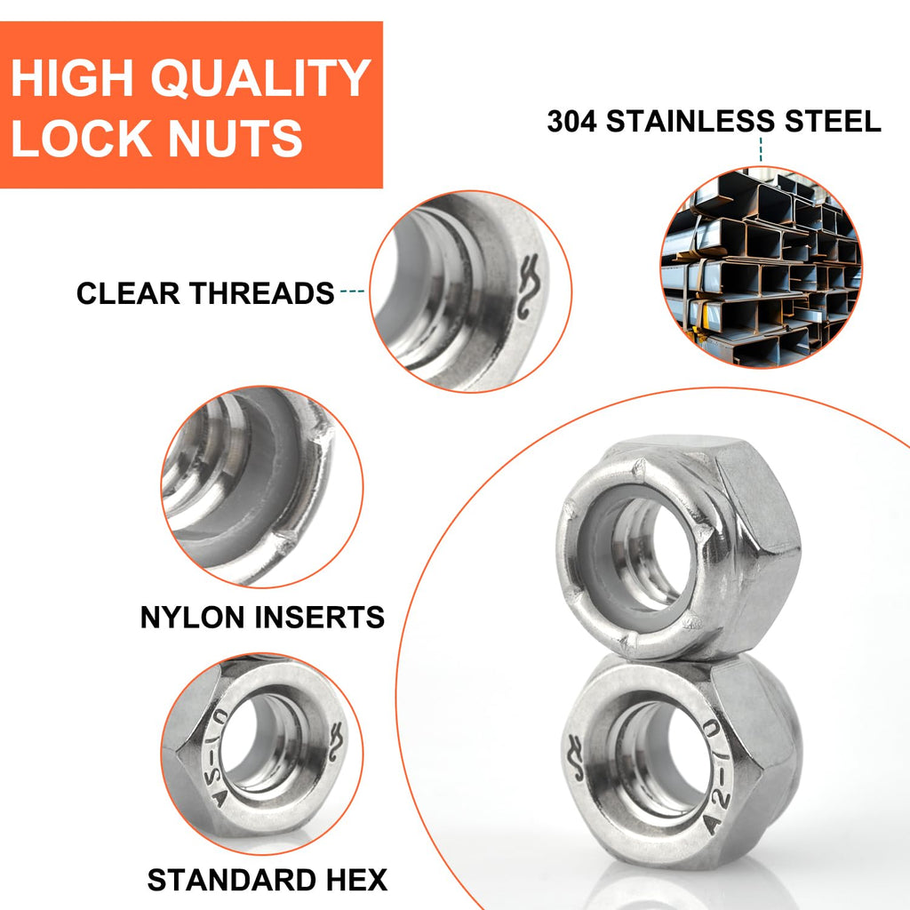 5/16-18 Lock Nuts - Nylon Insert Hex Locknuts,304 Stainless Steel,Plain Finish (25 Pack)