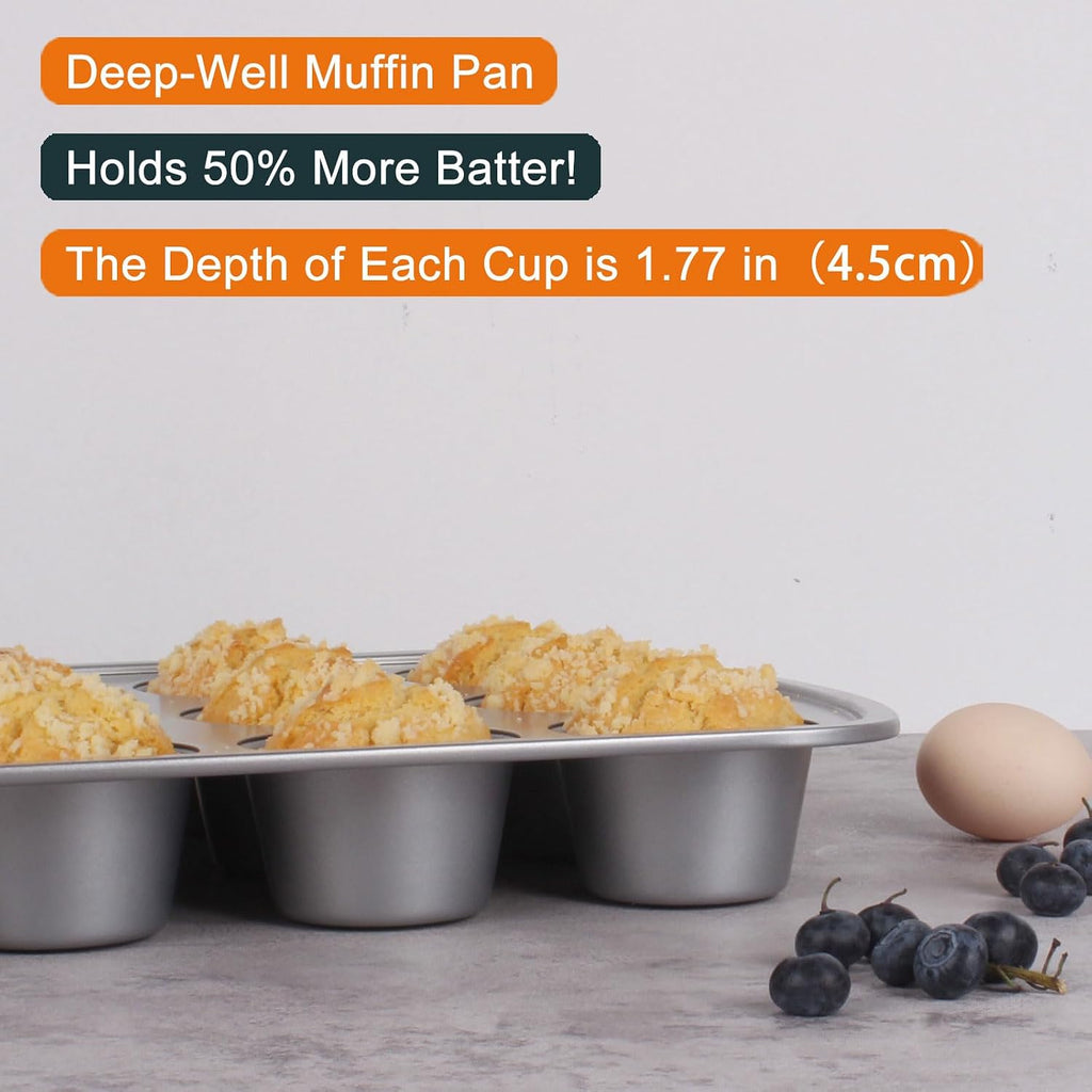 Deep Well Muffin Pan, 12-Cup, 2-Pack, 1.77-Inch Deep Cups