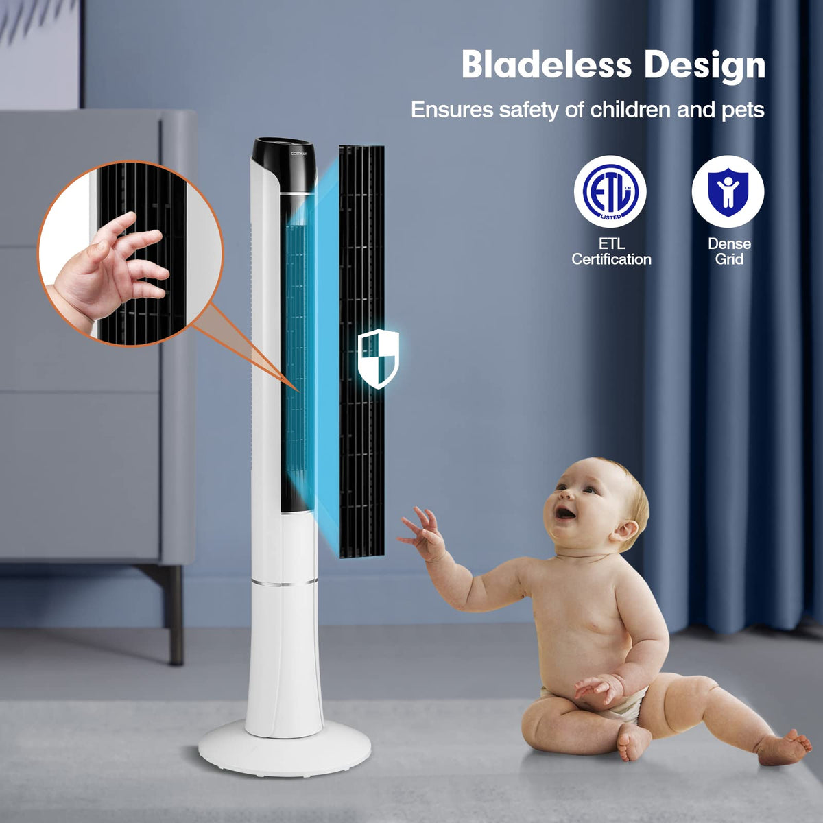 Tower Fan, 47.5" Standing Floor Fan