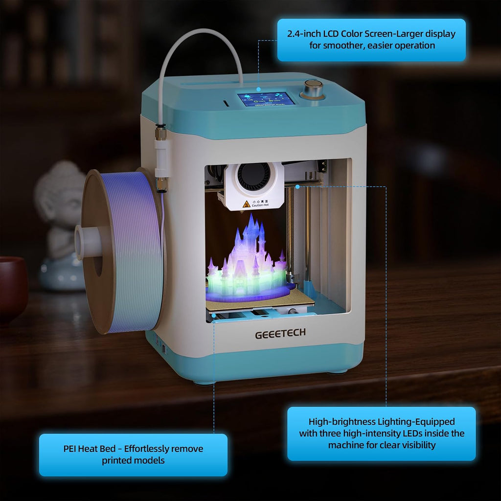 3D Printer for Kids & Beginners, High-Speed Smart Mini 3D Printer with Filament, Wi-Fi & App Control, Auto-Leveling