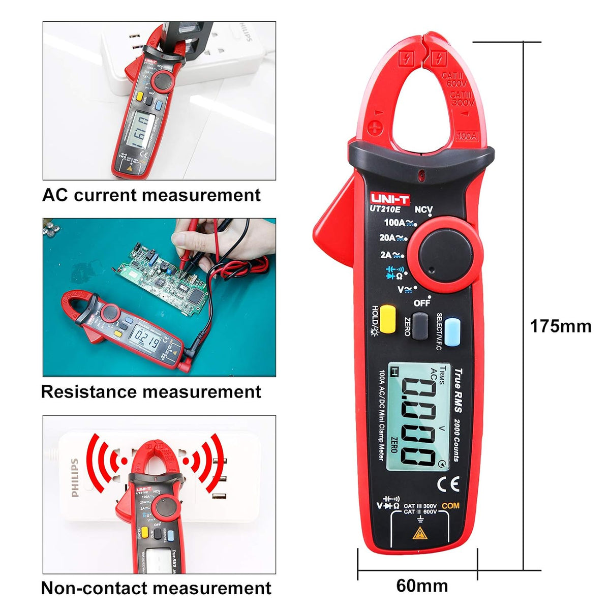 YIRU UNI-T UT210 Series True RMS Digital Clamp Meter AC/DC Voltage Tester with ohm, Capacitance Measurement…