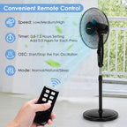 Pedestal Fan, 16-Inch Adjustable Height Fan, 3-Speed Digital Control, Timer, LCD Display, Double Blades, Remote