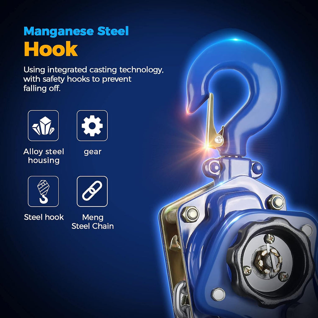 3/4 Ton Lever Chain Hoist,1650 LBS Capacity,5 FT Manual Ratchet Puller | Manual Chain Hoist with G80 Galvanized Chain