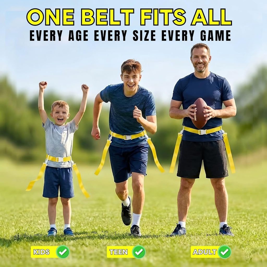 Adjustable Flag Football Belt Set, One Size Fits All | Pop-release flags for fast, fair calls; durable woven material