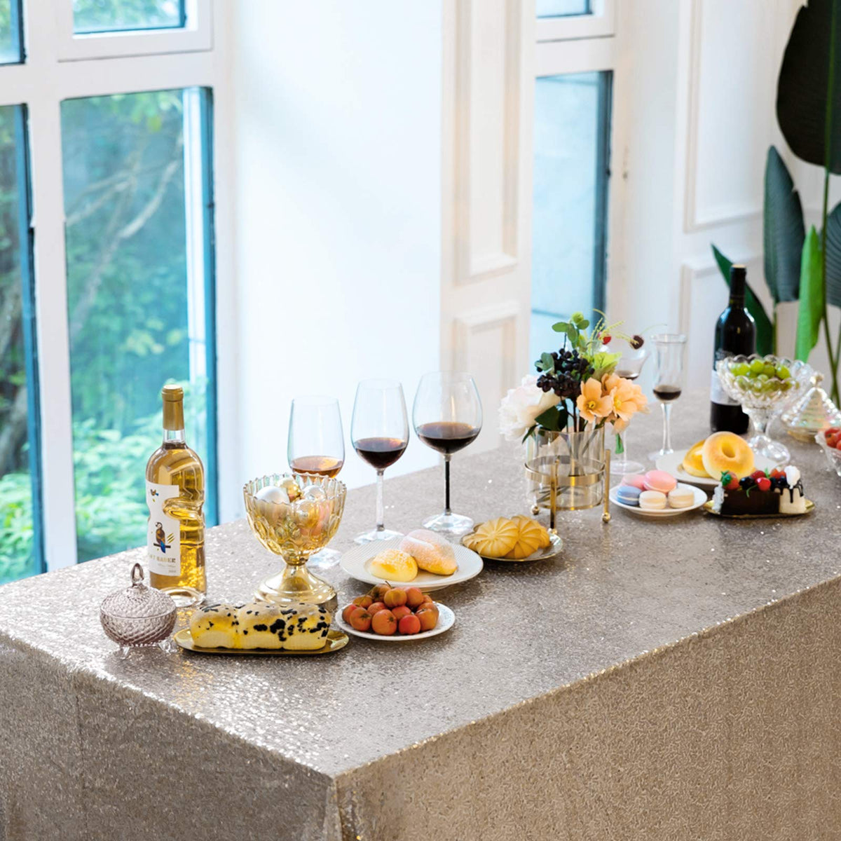 Champagne Sequin Tablecloth 90''x132''