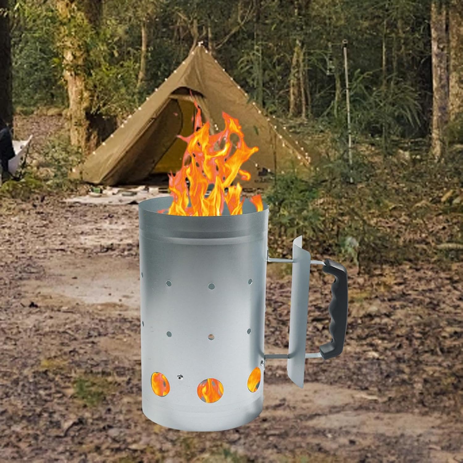 Charcoal Chimney Starter, Stainless Steel Fast Fire BBQ Charcoal Burner Bucket with Heat-Insulated Handle for Camping